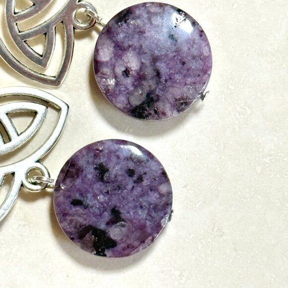2/$20, Genuine Violet Charoite Triqueta Sterling Silver Dangle Earrings - Picture 4 of 9